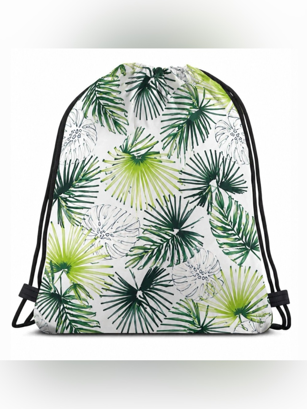 Tropical Palm Drawstring Backpack - Green Leaf Print